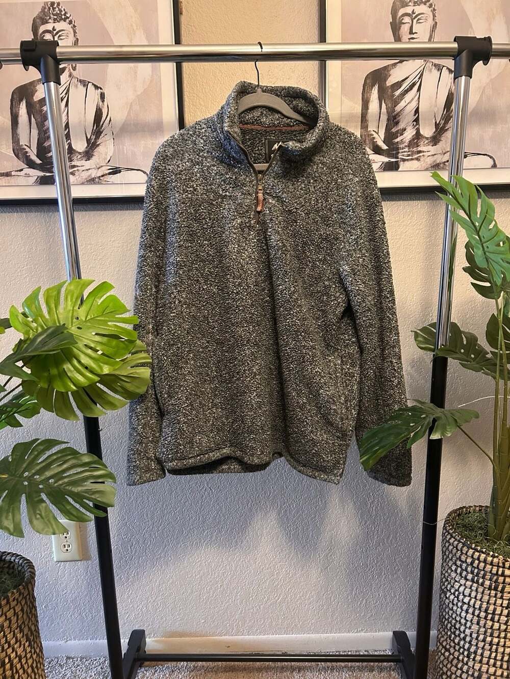Alpine Sherpa Men's Size L Gray Speckled Quarter Zip Pullover Fleece C4